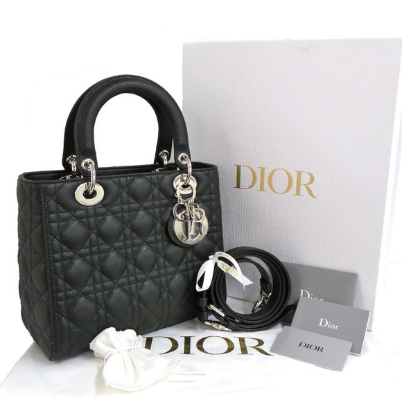 Dior Lady Bag Medium Cannage Grained Calfskin Black Leather Handbag Shoulder - Picture 9 of 9